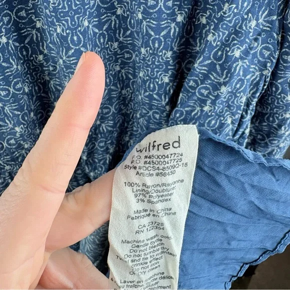 Aritzia Wilfred Oversized Flowy Blue White Patterned Dress Small Boho Cottage - Picture 5 of 10